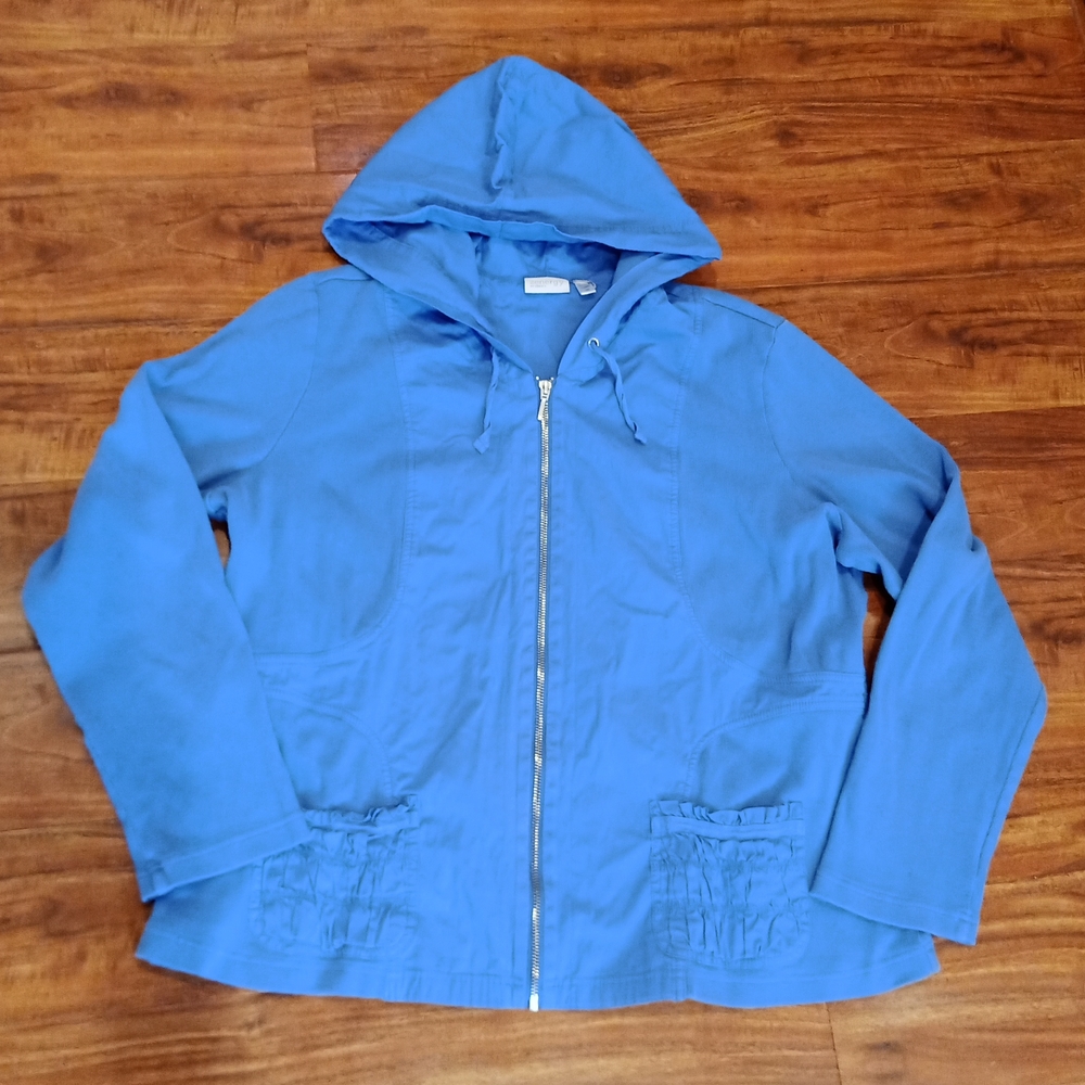 Zenergy by Chicos Blue Zip Up Light Jacket with Hood, 2